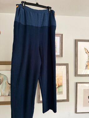 Free People Two-Tone Navy Wide-Leg Knit Pants surf side large